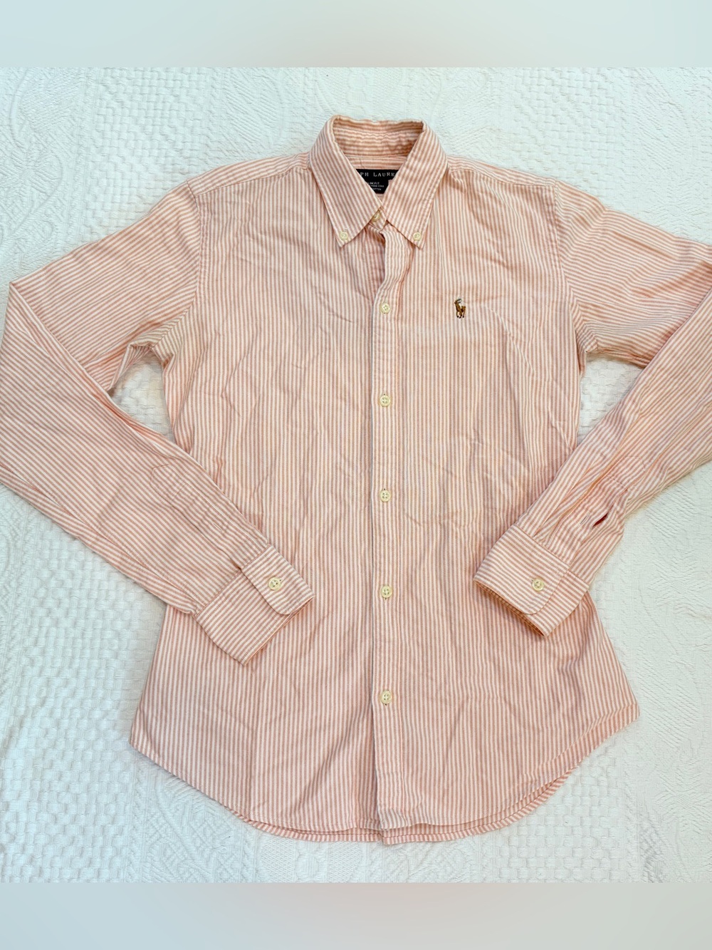Polo Ralph Lauren Slim Fit Oxford Shirt Women’s Size 2 Pink White Stripe Button